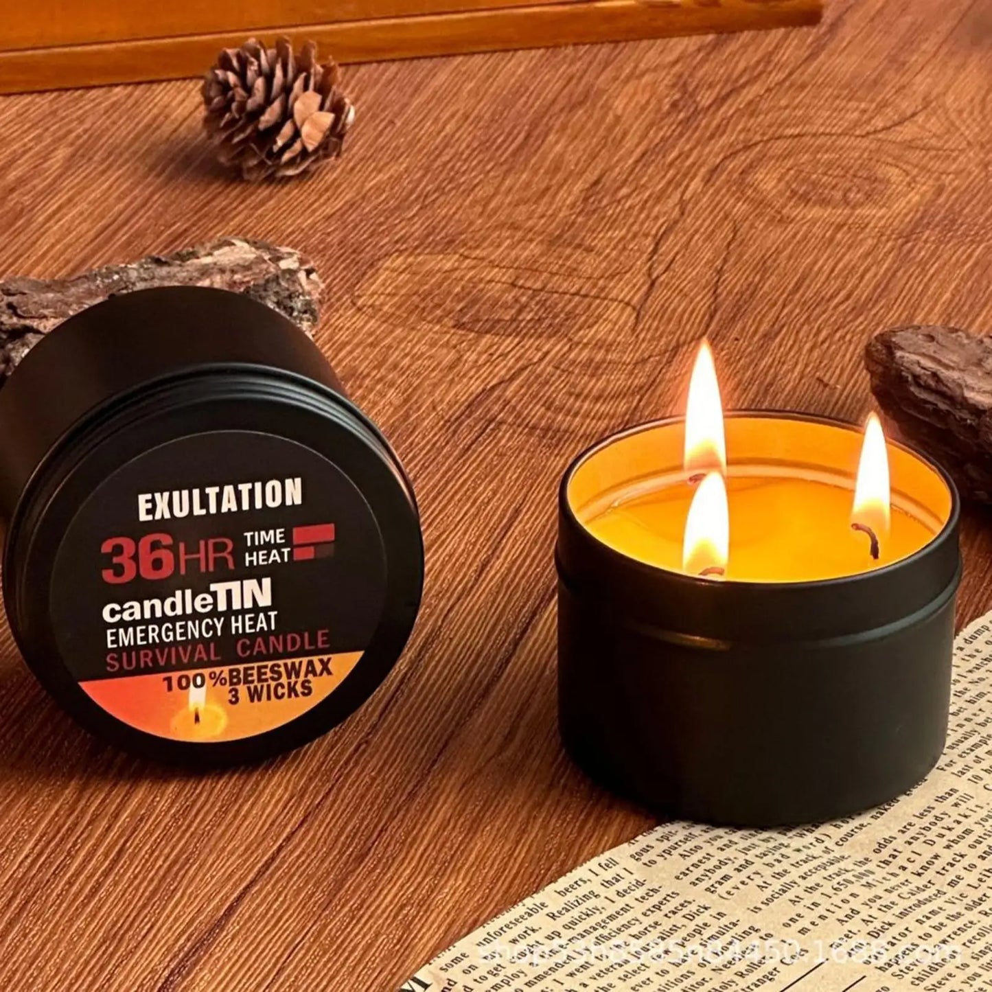Power Outage Candles Unscented Candles with Jar 36 Hours Long Burning 3-Wick Lamp for Home Outdoor Activities Survival Fishing