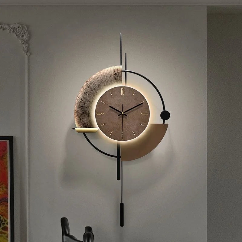 Living Room Wall-mounted Clock TV Background Wall Decoration Porch Wall Clocks with LED Light Home Decoration
