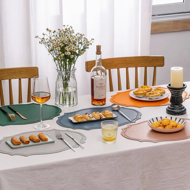 1/4/6PCS Oval Black Gift Placemats Indoor Faux Leather Kitchen Dining Table Pad Luxury Place Mat Tableware Cafe Pad 식탁매트