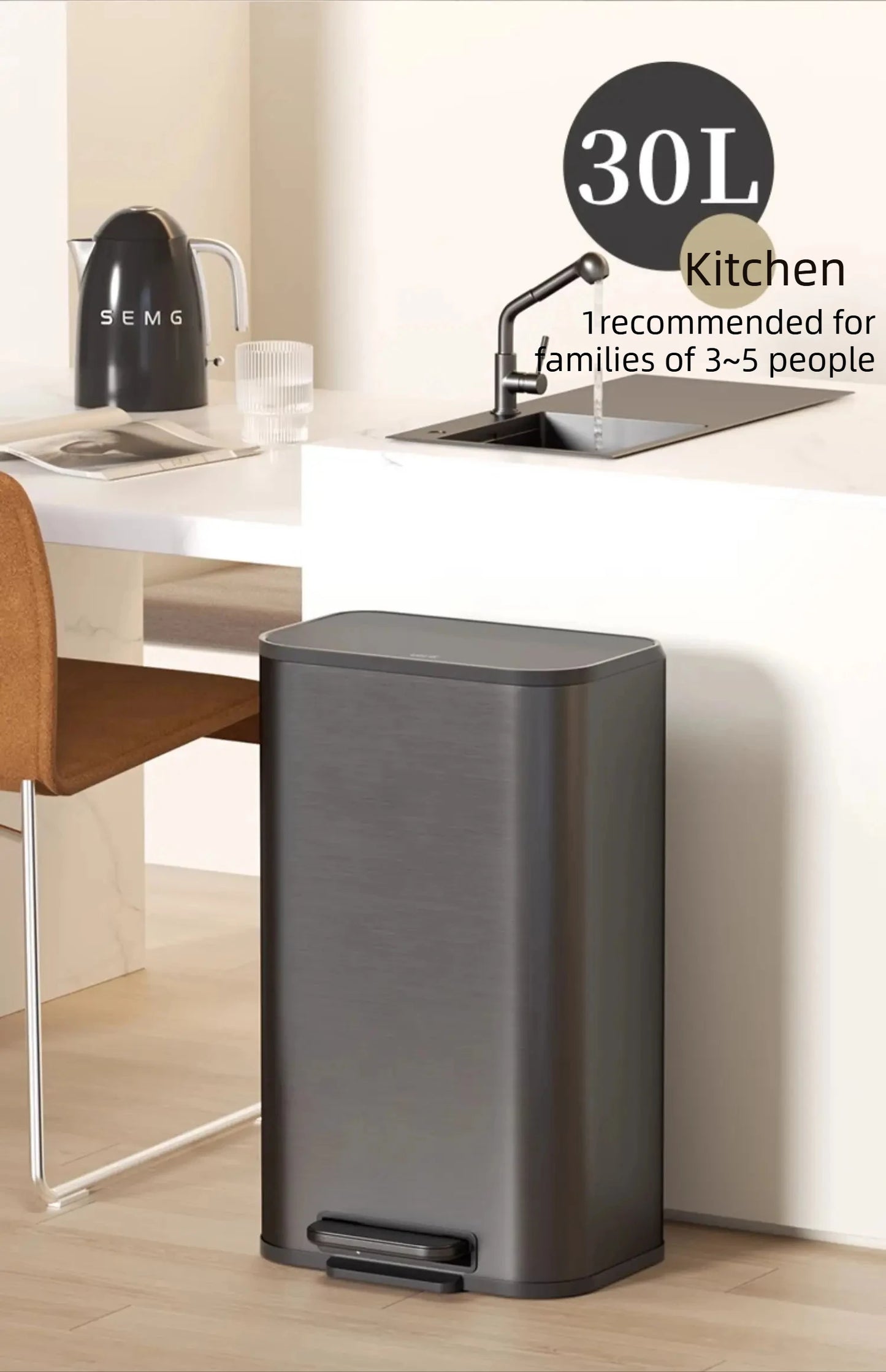 Kitchen Bin Large Large Capacity New Household Living Room Light Luxury High-grade Stainless Steel Italian Style Furniture