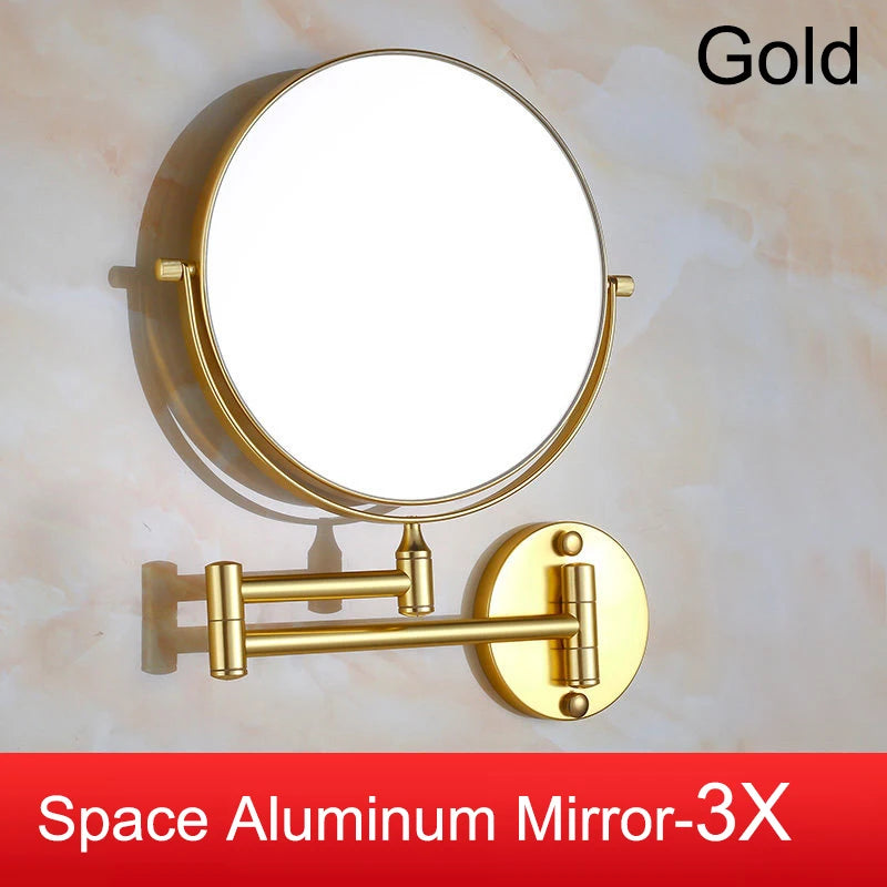 Rose Gold Led Folding Bathroom Mirror Wall Mounted Lighted Home Hotell Bathroom Makeup Mirror 5X Magnifying Plug Bath Mirrors
