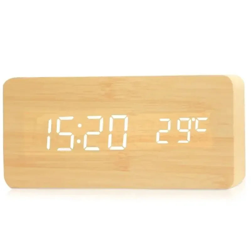 "Retro Wooden Digital Alarm Clock with LED Display & Temperature Sensor, Silent Night Light for Office/Bedroom/Living Room"