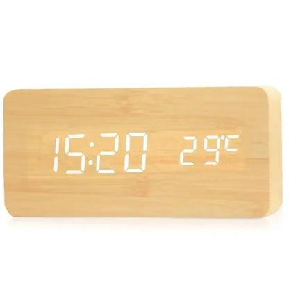 "Retro Wooden Digital Alarm Clock with LED Display & Temperature Sensor, Silent Night Light for Office/Bedroom/Living Room"