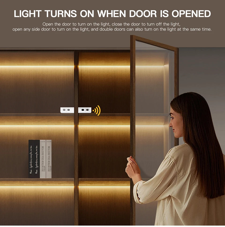 8mm Under Cabinet COB LED Strip Light Smart Door Sensor Switch for Bookcase Showcase Wardrobe  Closet Lighting Decor 1m-5m