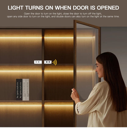 8mm Under Cabinet COB LED Strip Light Smart Door Sensor Switch for Bookcase Showcase Wardrobe  Closet Lighting Decor 1m-5m