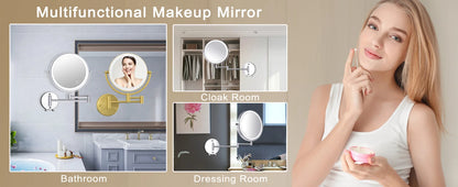 Rose Gold Led Folding Bathroom Mirror Wall Mounted Lighted Home Hotell Bathroom Makeup Mirror 5X Magnifying Plug Bath Mirrors