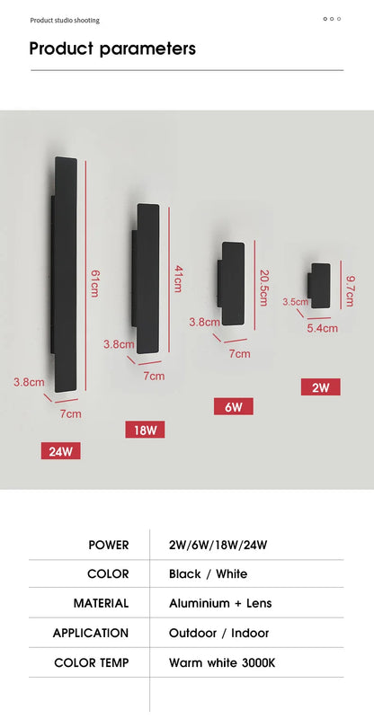 Outdoor Waterproof Wall Lamps Strip Aluminum Wall Lights 18W LED Black Wall Lamp Bedroom Exterior Outdoor Lighting Fixtures
