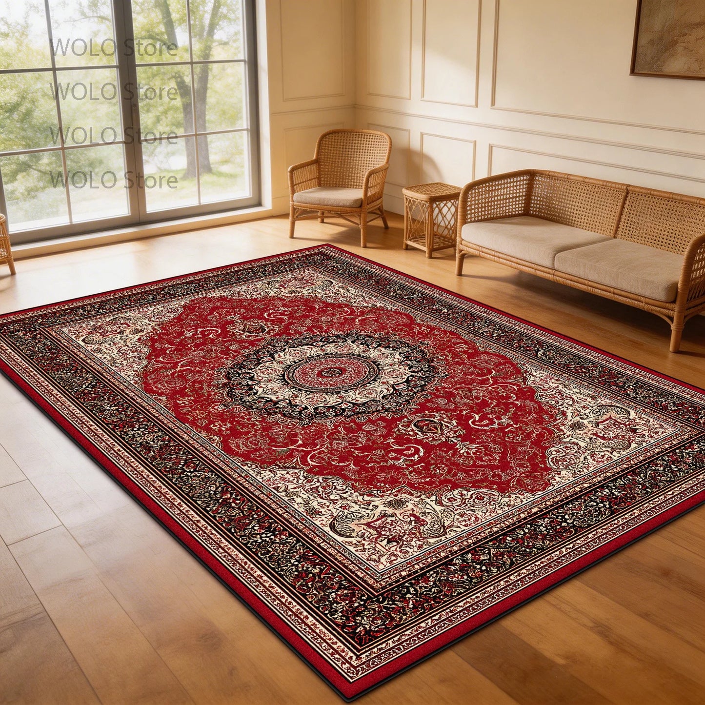 Persian-Style Floor Mat Classical Living Room Large Size Non-Slip Carpet Floor Bedroom and Living Room Lounge Rug Easy Clean