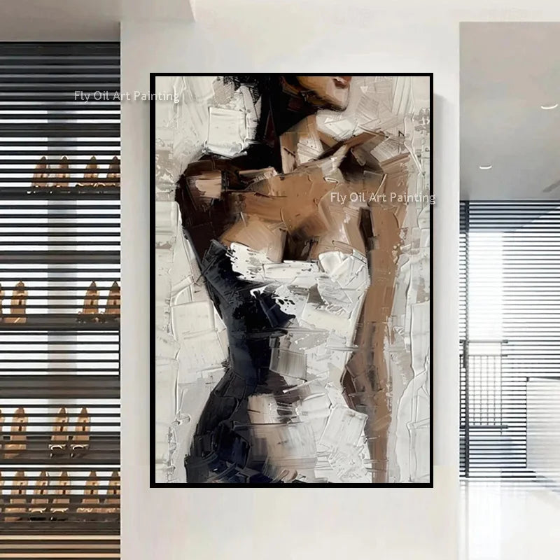 Handmade Black And White Women Portrait Oil Painting On Canvas New Elengance Brown White Sexy Girls Wall Art Decor For Bedroom