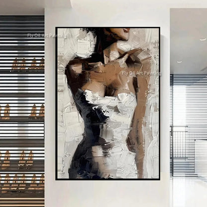 Handmade Black And White Women Portrait Oil Painting On Canvas New Elengance Brown White Sexy Girls Wall Art Decor For Bedroom