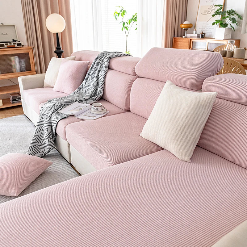 Jacquard Sofa Slipcover Ribbed Pattern Seat Cushion Cover Elastic Furniture Protector Sofa Covers for Living Room Bedroom 1PC