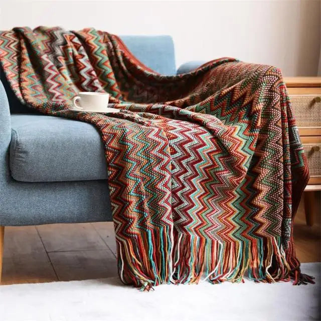 Bohemian Knitted Throw Blankets with Tassels Blankets for Bed Sofa Decorative Blanket Soft Warm Blanket Bedspread Home Decor