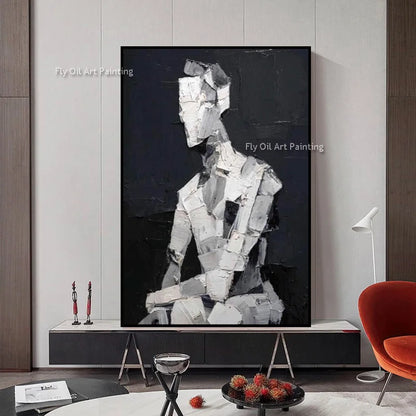 Handmade Black And White Women Portrait Oil Painting On Canvas New Elengance Brown White Sexy Girls Wall Art Decor For Bedroom