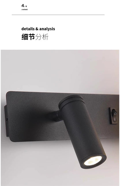 Bedroom Bedhead Reading Light Creative Minimalist LED with Switch Hotel Rooms Study Living Room Background Wall Decorative Light