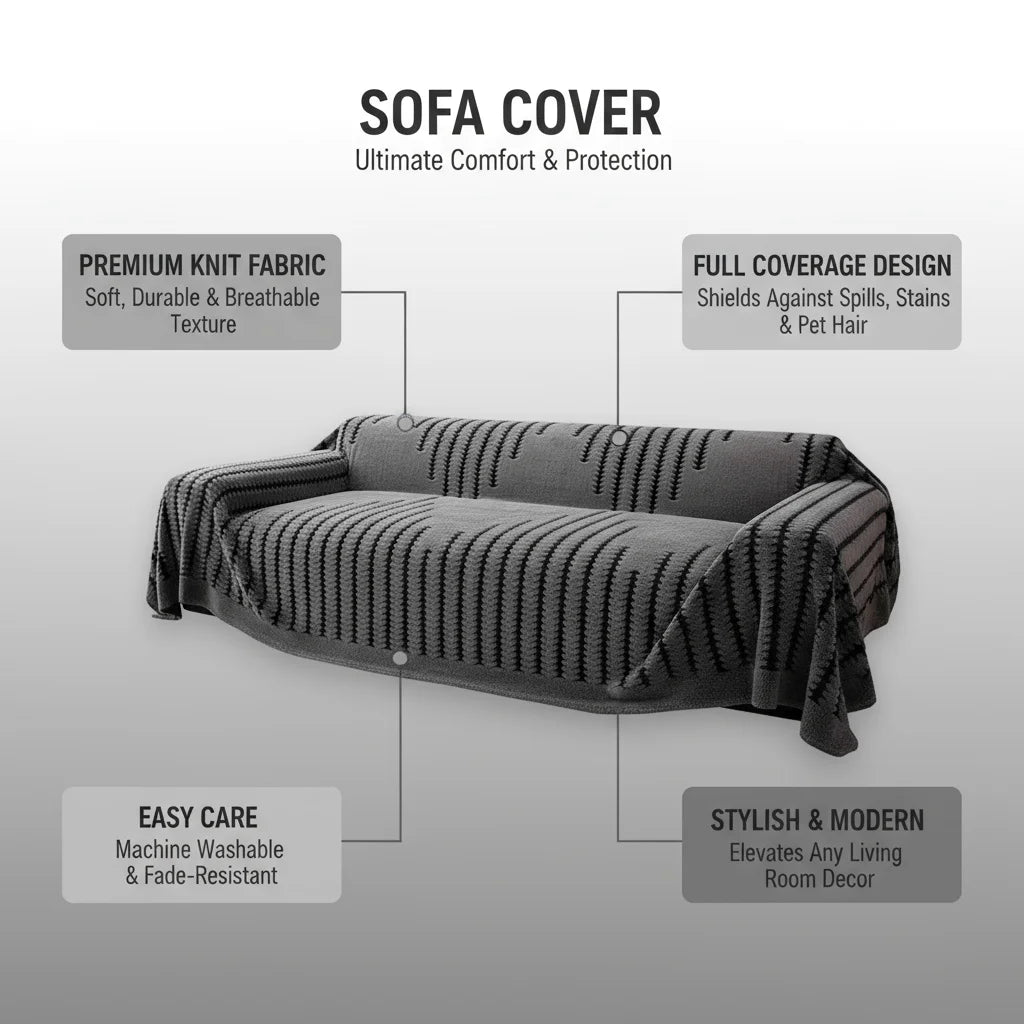 Dark Gray Black Striped Sofa Towel Simple Bohemian Style One-Piece Sofa Cover Cloth Living Room Home Decor