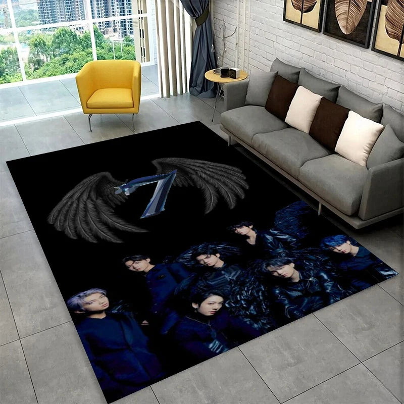 Kpop B-BTS Fashion Group Star Carpet Rug for Playroom Bedroom Living Room Sofa Home Decor,kids Area Rug Non-slip Floor Mat