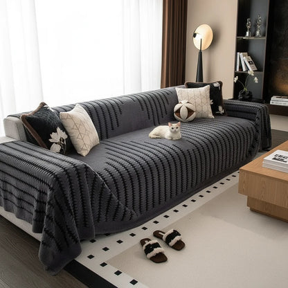 Dark Gray Black Striped Sofa Towel Simple Bohemian Style One-Piece Sofa Cover Cloth Living Room Home Decor