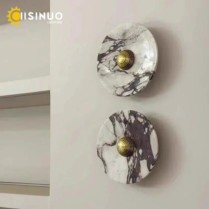 Modern Natural Marble Wall Lamp Round LED Wall Sconce Light Living Room Background Restaurant Bathroom Bedroom Lights Home Decor