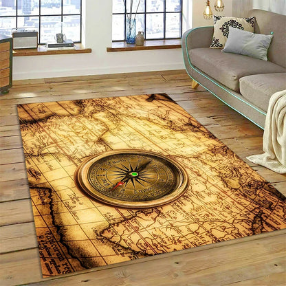 3D Ancient Nautical Chart World Map Compass Carpet Rug for Bedroom Living Room Sofa Decoration,Child Game Large Decor Floor Mat