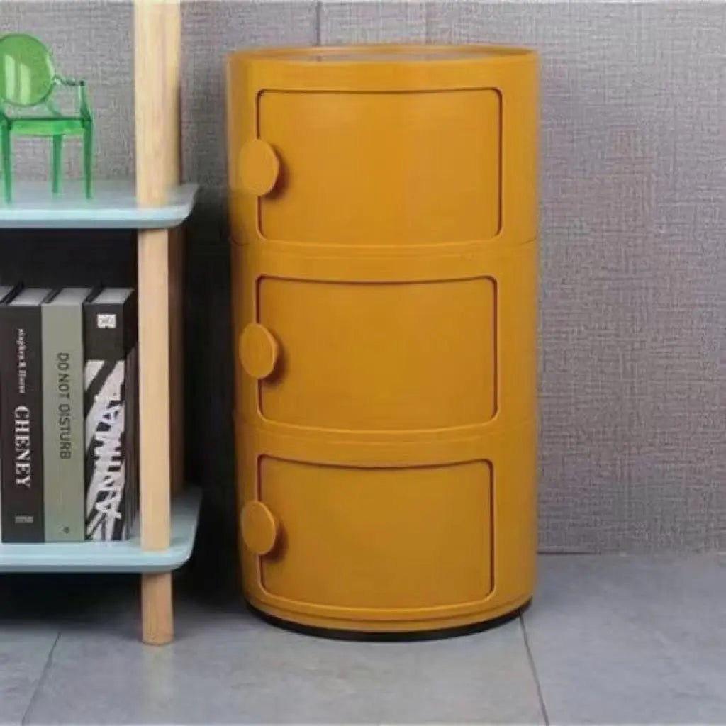 Bedside Table with Drawers Small Round Side Table Storage Cabinet Plastic Side Cabinet Nightstand for Bedroom Living Room