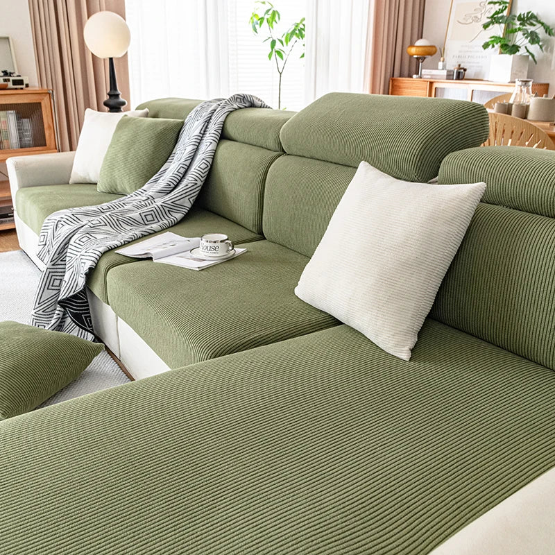 Jacquard Sofa Slipcover Ribbed Pattern Seat Cushion Cover Elastic Furniture Protector Sofa Covers for Living Room Bedroom 1PC