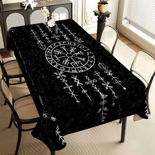 Viking Mystical Rune Rectangle Tablecloth Table Decor Reusable Scandinavian Kitchen Dining Tablecloth Holiday Party Decor
