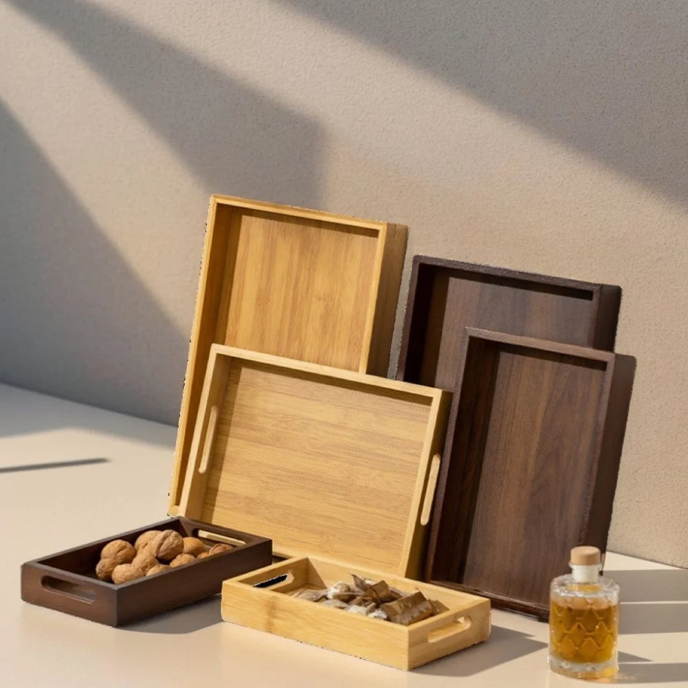 1pc Rectangular Wooden Serving Tray Dust-resistant Portable Tray Tableware Food Tray Home For Kitchen Dining Party Tea Bar Tray