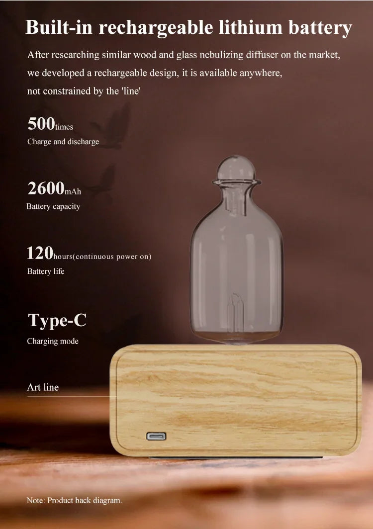 Nebulizing Essential Oil Diffusers For Aromatherapy - Battery Operated Diffuser Wood & Glass Oil Diffuser For Home Office