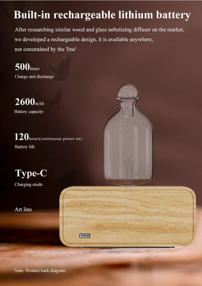 Nebulizing Essential Oil Diffusers For Aromatherapy - Battery Operated Diffuser Wood & Glass Oil Diffuser For Home Office