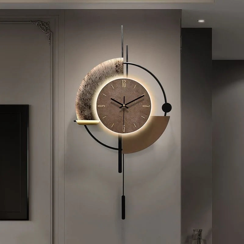 Living Room Wall-mounted Clock TV Background Wall Decoration Porch Wall Clocks with LED Light Home Decoration