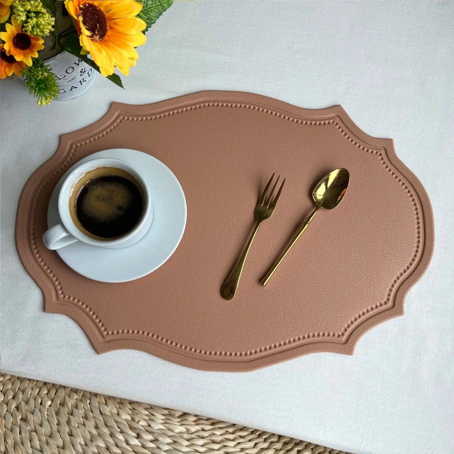 1/4/6PCS Oval Black Gift Placemats Indoor Faux Leather Kitchen Dining Table Pad Luxury Place Mat Tableware Cafe Pad 식탁매트