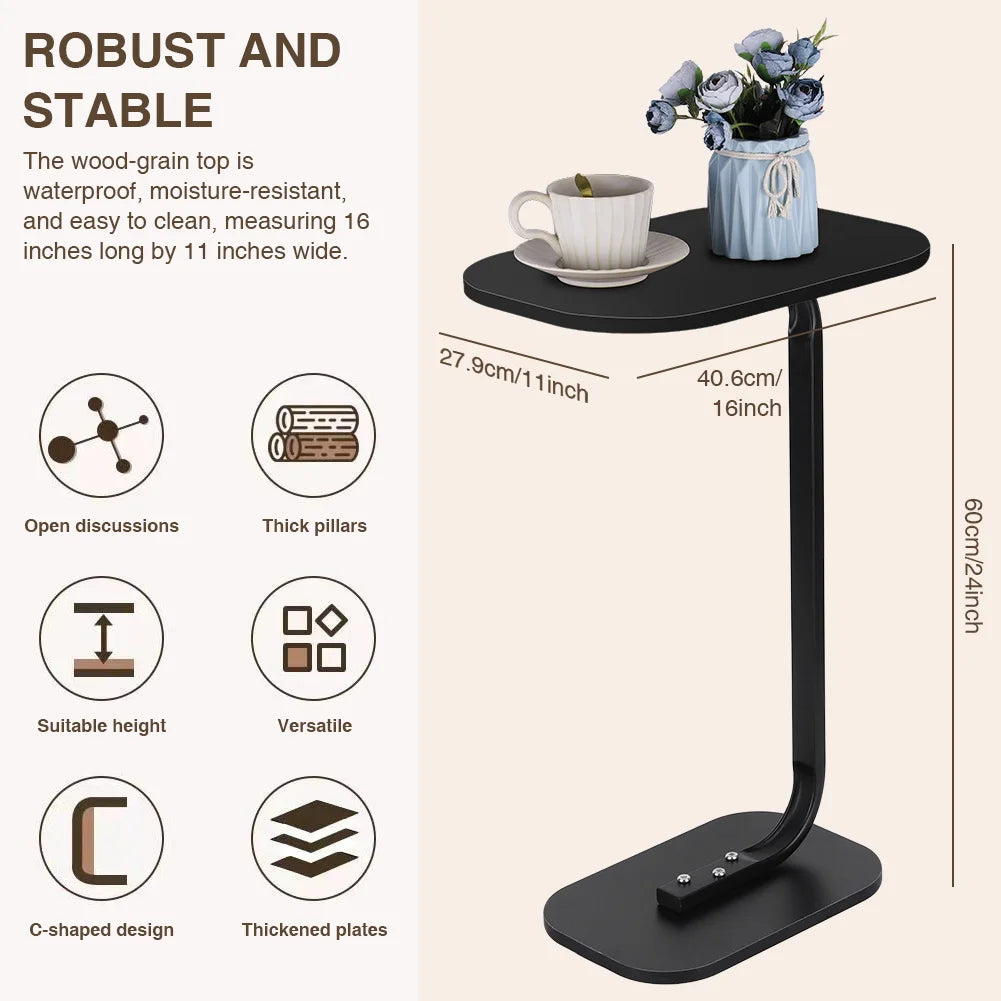 Modern Living C Shaped Sofa Side Table  24 in Tall Portable Corner Table C Shaped End Table for Coffee Drink Snack Living Room