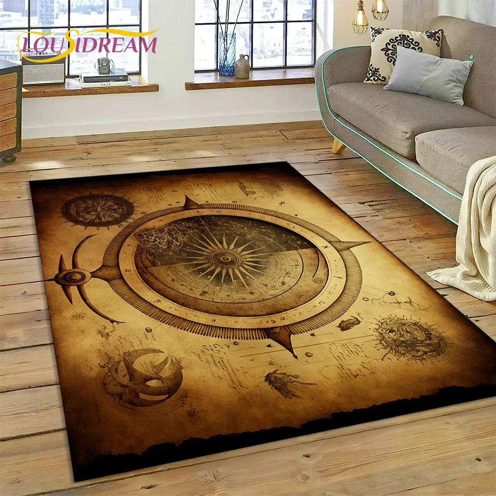 3D Ancient Nautical Chart World Map Compass Carpet Rug for Bedroom Living Room Sofa Decoration,Child Game Large Decor Floor Mat
