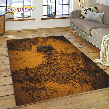 3D Ancient Nautical Chart World Map Compass Carpet Rug for Bedroom Living Room Sofa Decoration,Child Game Large Decor Floor Mat