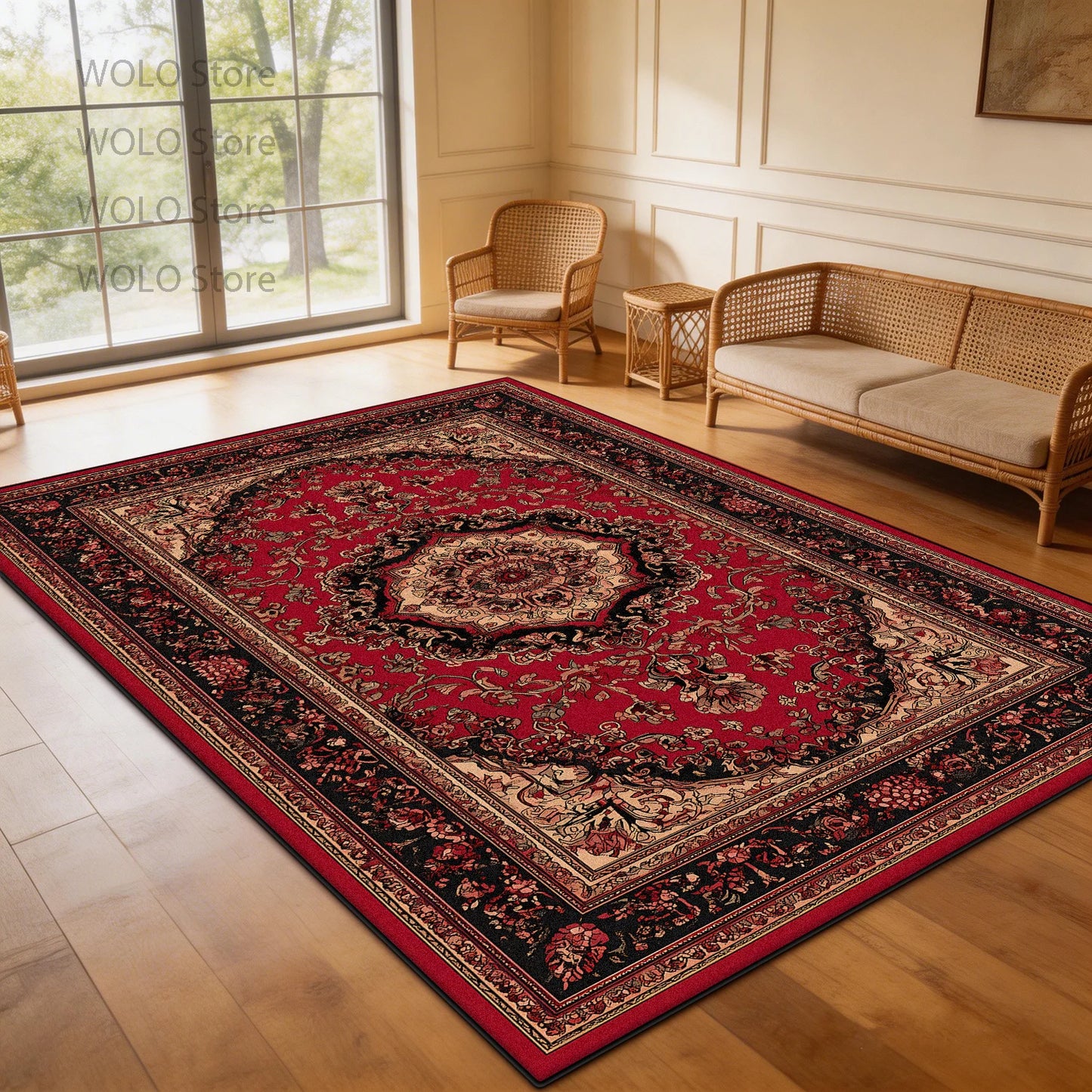 Persian-Style Floor Mat Classical Living Room Large Size Non-Slip Carpet Floor Bedroom and Living Room Lounge Rug Easy Clean