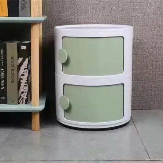 Bedside Table with Drawers Small Round Side Table Storage Cabinet Plastic Side Cabinet Nightstand for Bedroom Living Room
