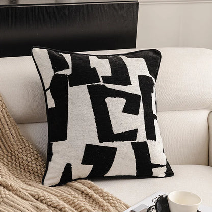 Modern Luxury Chenille Cushion Cover Black and White Geometric Jacquard Embroidery Throw Pillow Covers for Living Room