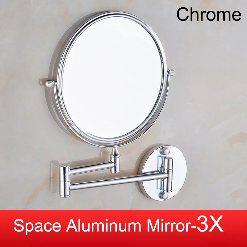 Rose Gold Led Folding Bathroom Mirror Wall Mounted Lighted Home Hotell Bathroom Makeup Mirror 5X Magnifying Plug Bath Mirrors