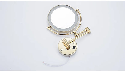 Rose Gold Led Folding Bathroom Mirror Wall Mounted Lighted Home Hotell Bathroom Makeup Mirror 5X Magnifying Plug Bath Mirrors