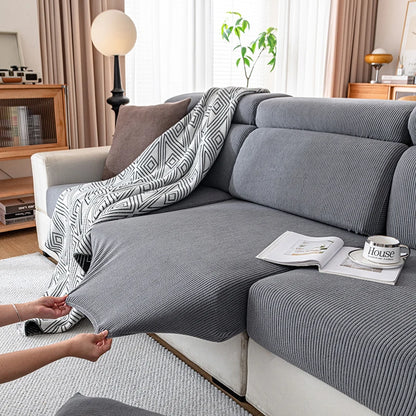 Jacquard Sofa Slipcover Ribbed Pattern Seat Cushion Cover Elastic Furniture Protector Sofa Covers for Living Room Bedroom 1PC