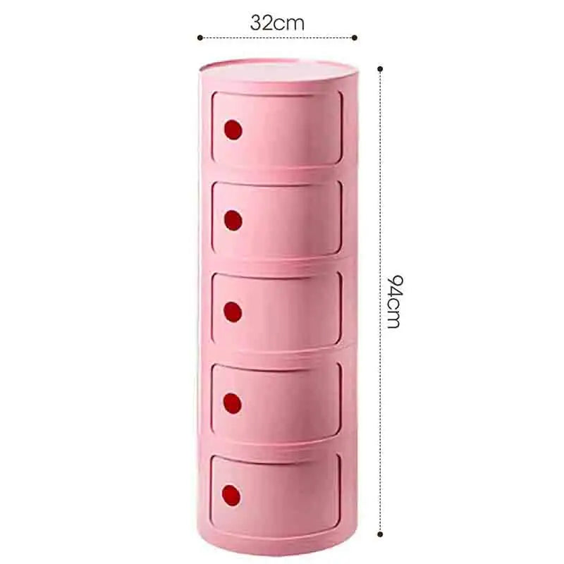 Bedside Table with Drawers Small Round Side Table Storage Cabinet Plastic Side Cabinet Nightstand for Bedroom Living Room
