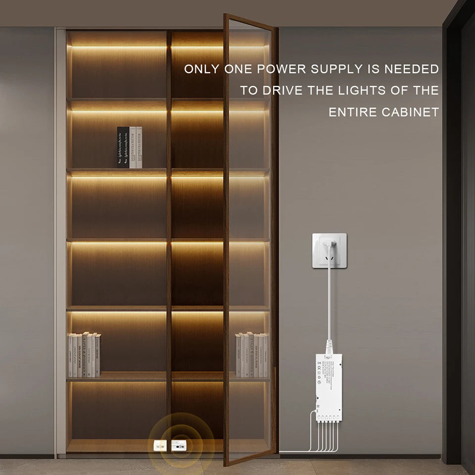 8mm Under Cabinet COB LED Strip Light Smart Door Sensor Switch for Bookcase Showcase Wardrobe  Closet Lighting Decor 1m-5m