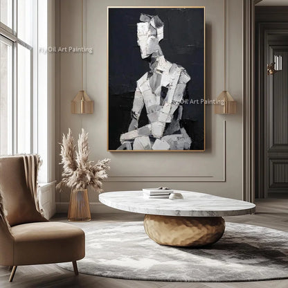Handmade Black And White Women Portrait Oil Painting On Canvas New Elengance Brown White Sexy Girls Wall Art Decor For Bedroom