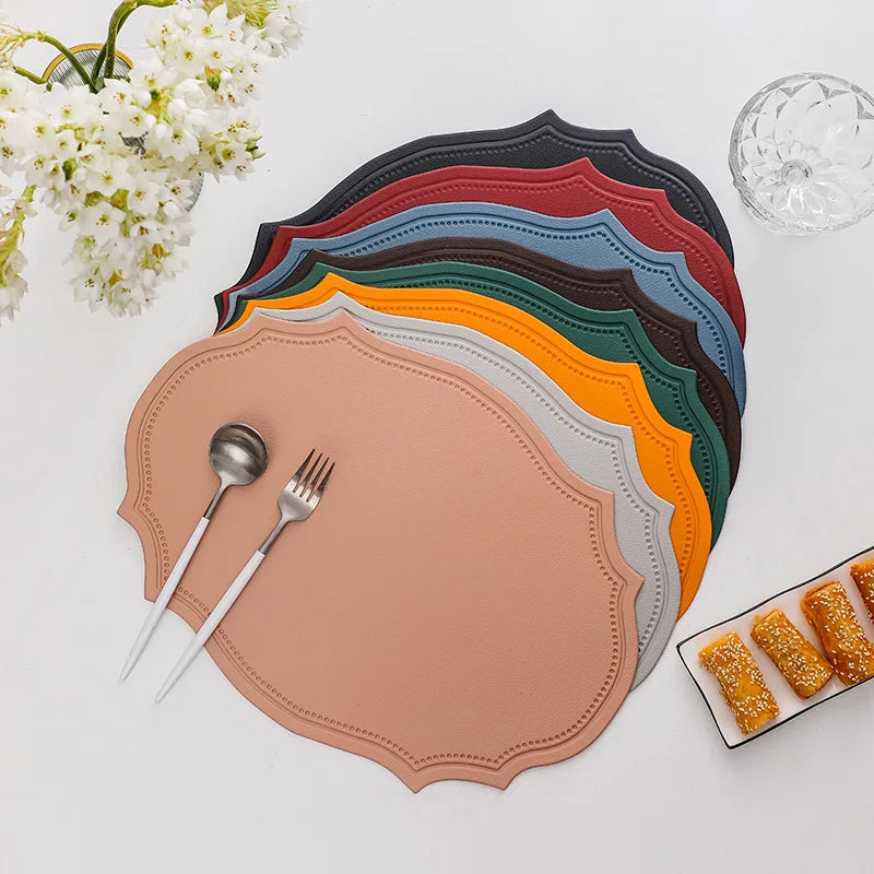 1/4/6PCS Oval Black Gift Placemats Indoor Faux Leather Kitchen Dining Table Pad Luxury Place Mat Tableware Cafe Pad 식탁매트