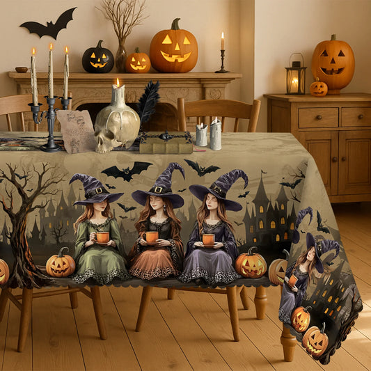 Halloween Witch Castle Pumpkin Waterproof Tablecloth for Table Decor Reusable Kitchen Dining Tablecloth Halloween Decorations