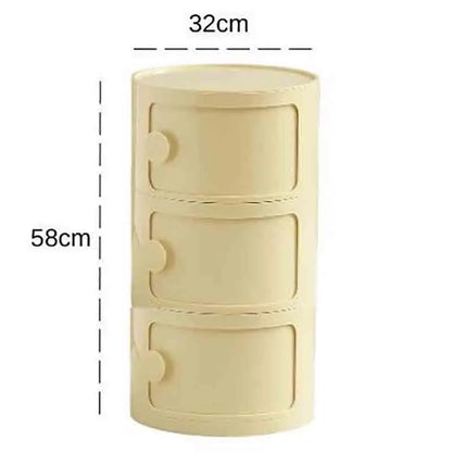 Bedside Table with Drawers Small Round Side Table Storage Cabinet Plastic Side Cabinet Nightstand for Bedroom Living Room