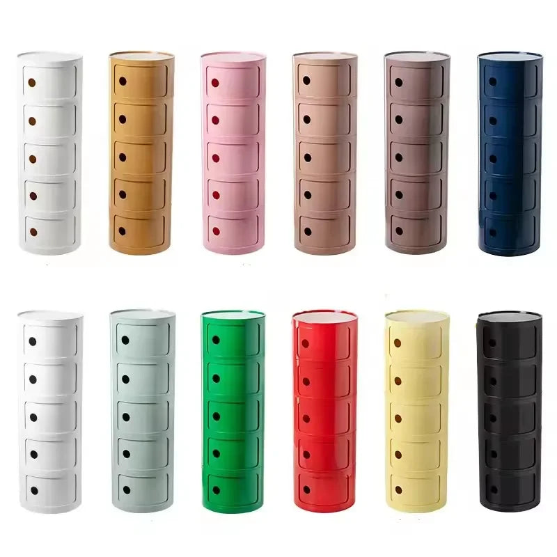 Bedside Table with Drawers Small Round Side Table Storage Cabinet Plastic Side Cabinet Nightstand for Bedroom Living Room