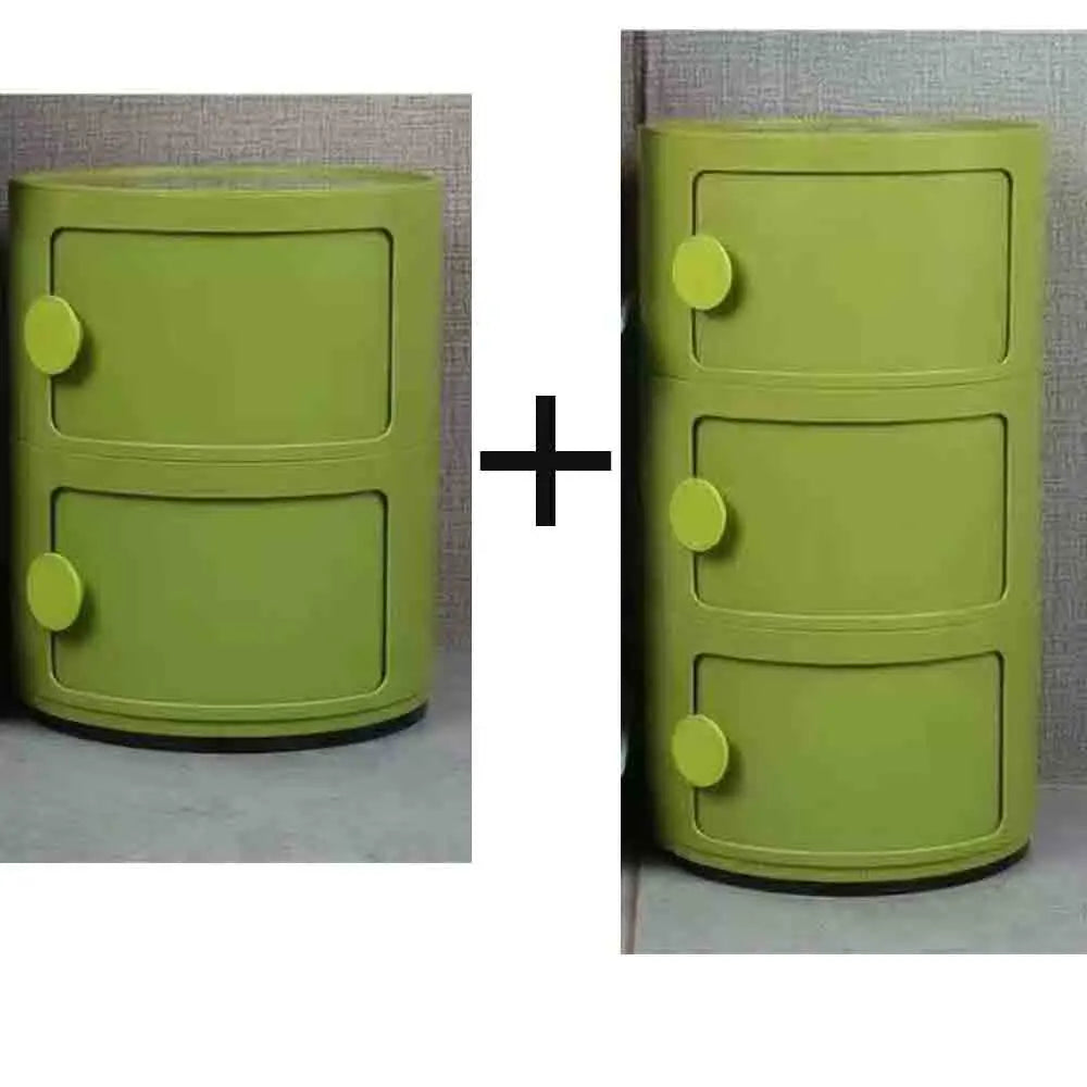 Bedside Table with Drawers Small Round Side Table Storage Cabinet Plastic Side Cabinet Nightstand for Bedroom Living Room