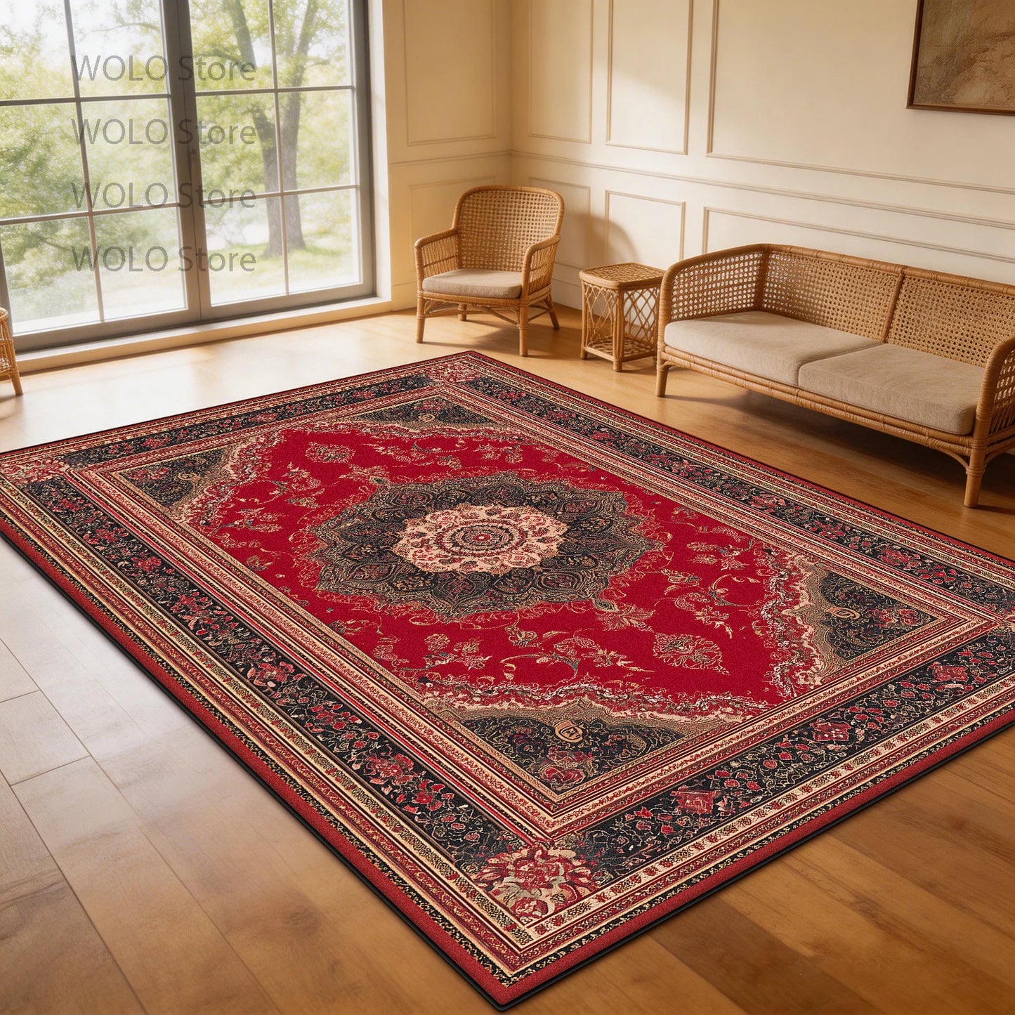 Persian-Style Floor Mat Classical Living Room Large Size Non-Slip Carpet Floor Bedroom and Living Room Lounge Rug Easy Clean