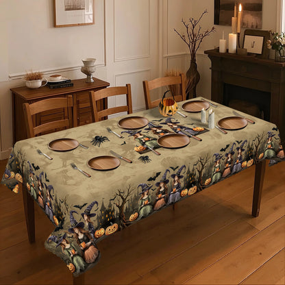Halloween Witch Castle Pumpkin Waterproof Tablecloth for Table Decor Reusable Kitchen Dining Tablecloth Halloween Decorations